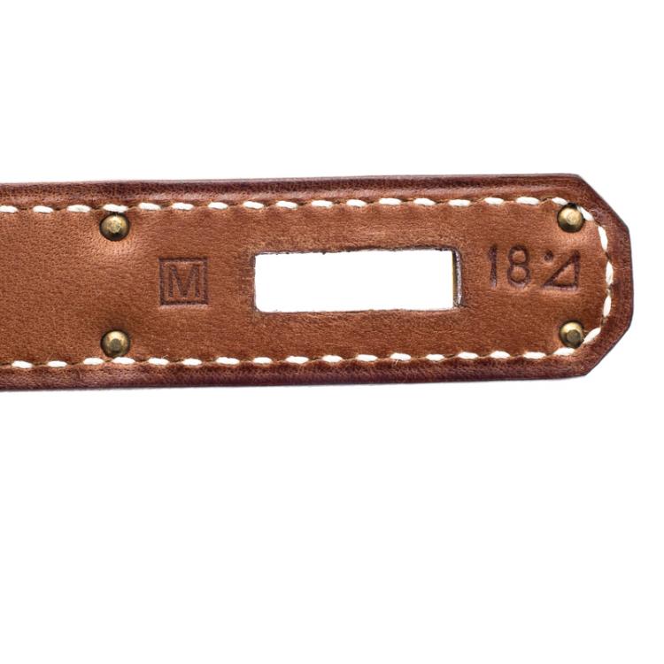 Pre Owned Hermes Brown/Beige Canvas And Box Calf Leather Gold Hardware Birkin 35 Bag