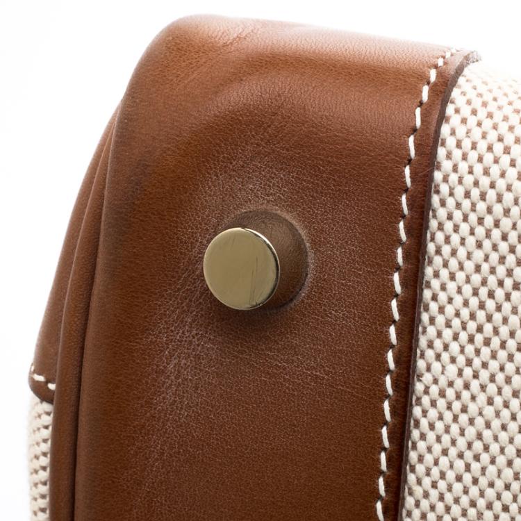 Pre Owned Hermes Brown/Beige Canvas And Box Calf Leather Gold Hardware Birkin 35 Bag
