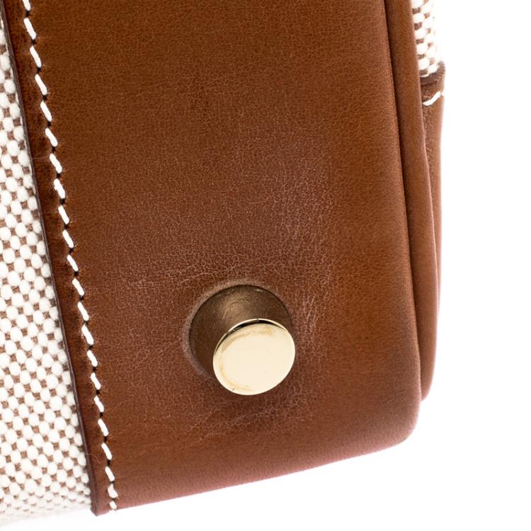 Pre Owned Hermes Brown/Beige Canvas And Box Calf Leather Gold Hardware Birkin 35 Bag