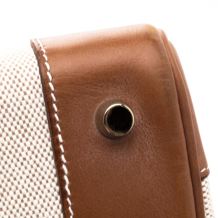 Pre Owned Hermes Brown/Beige Canvas And Box Calf Leather Gold Hardware Birkin 35 Bag