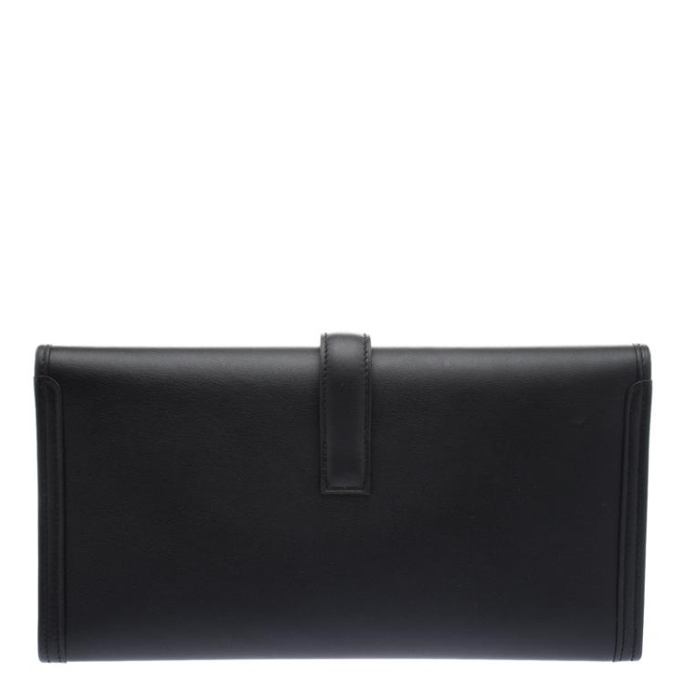 Pre Owned Hermes Black Swift Leather Elan 29 Jige Clutch