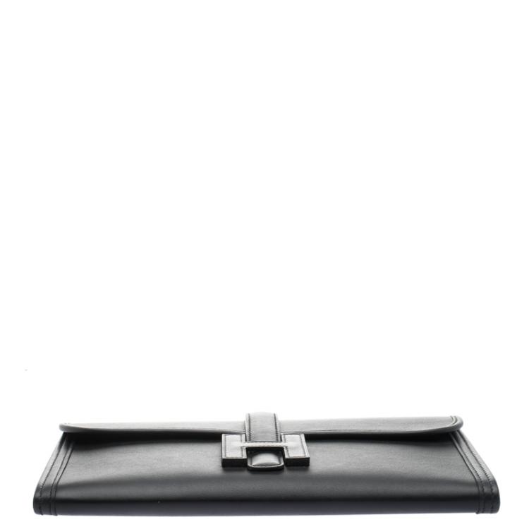 Pre Owned Hermes Black Swift Leather Elan 29 Jige Clutch