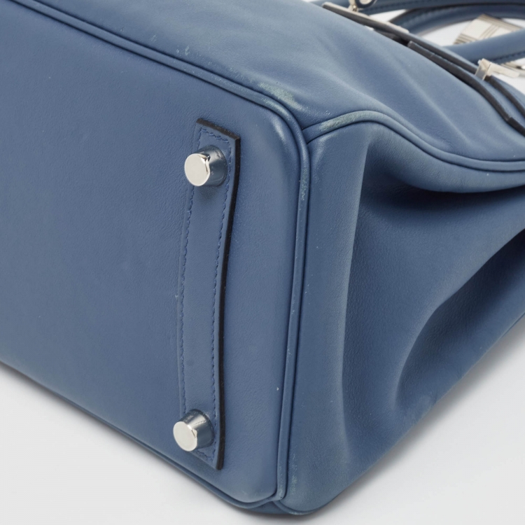 مملوكة مسبقًا Hermes Bleu Agate Swift Leather Palladium Finish Birkin 25 Bag