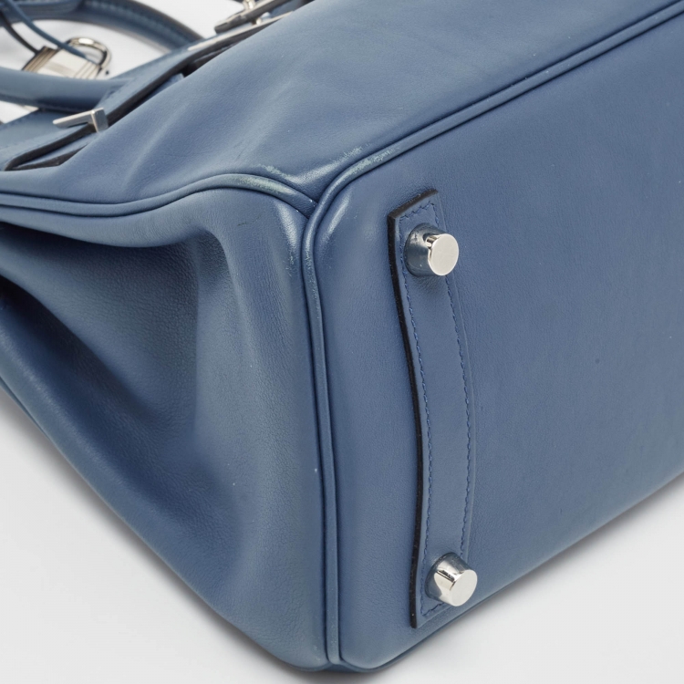 مملوكة مسبقًا Hermes Bleu Agate Swift Leather Palladium Finish Birkin 25 Bag
