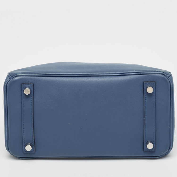 مملوكة مسبقًا Hermes Bleu Agate Swift Leather Palladium Finish Birkin 25 Bag