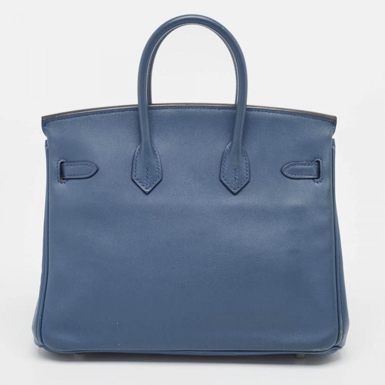 مملوكة مسبقًا Hermes Bleu Agate Swift Leather Palladium Finish Birkin 25 Bag