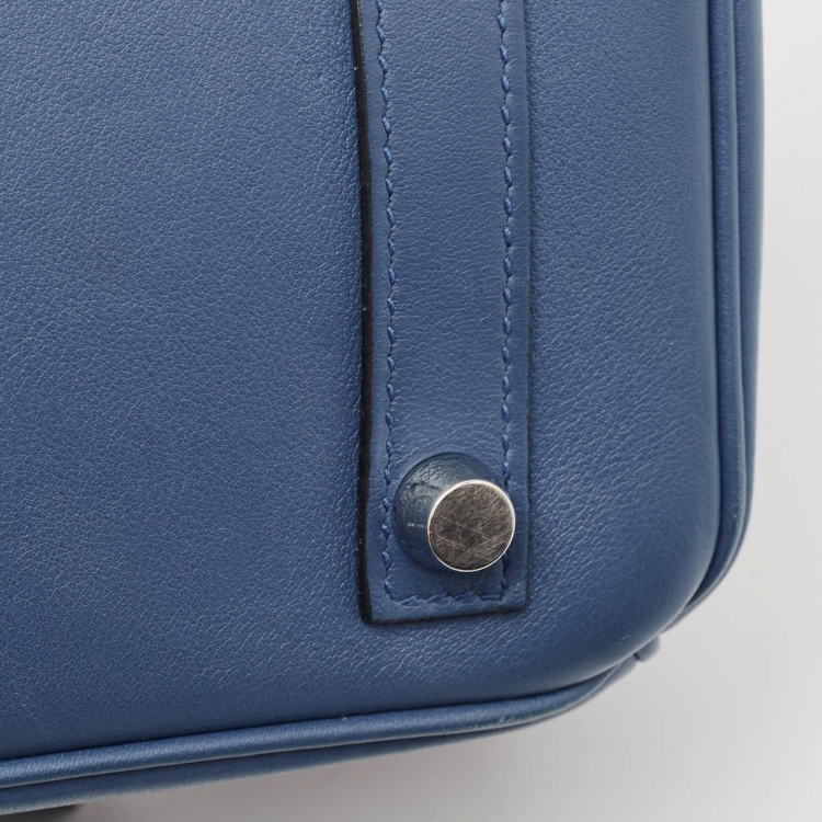 مملوكة مسبقًا Hermes Bleu Agate Swift Leather Palladium Finish Birkin 25 Bag
