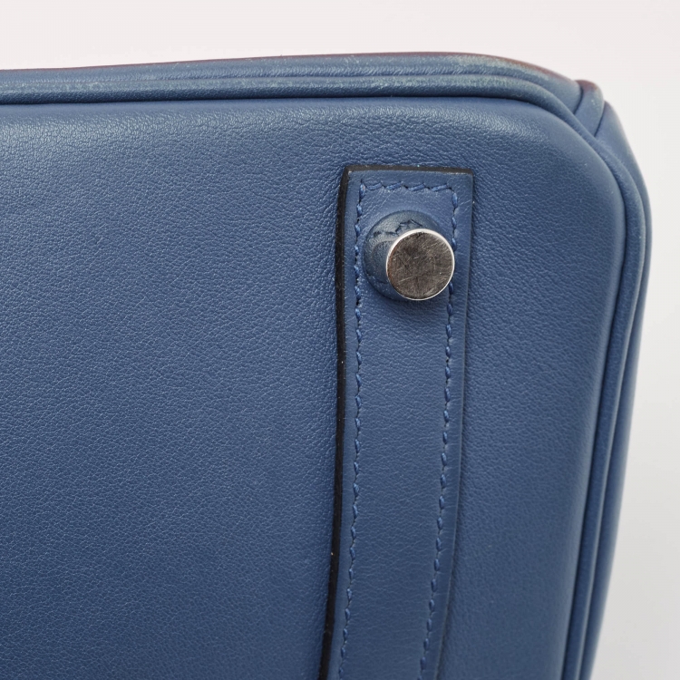 مملوكة مسبقًا Hermes Bleu Agate Swift Leather Palladium Finish Birkin 25 Bag
