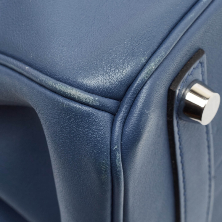 مملوكة مسبقًا Hermes Bleu Agate Swift Leather Palladium Finish Birkin 25 Bag