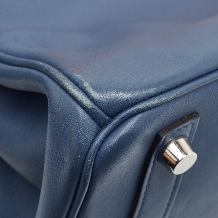 مملوكة مسبقًا Hermes Bleu Agate Swift Leather Palladium Finish Birkin 25 Bag