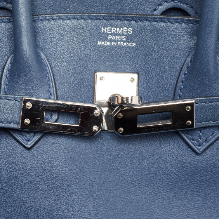 مملوكة مسبقًا Hermes Bleu Agate Swift Leather Palladium Finish Birkin 25 Bag