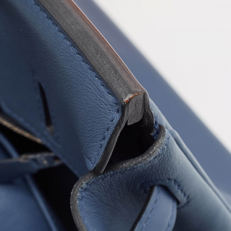 مملوكة مسبقًا Hermes Bleu Agate Swift Leather Palladium Finish Birkin 25 Bag