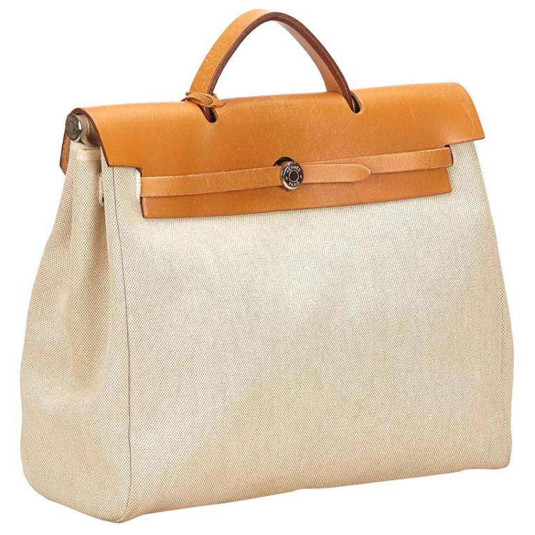 Pre Owned Hermes Tan Canvas/Leather 2-in-1 Herbag MM Bag