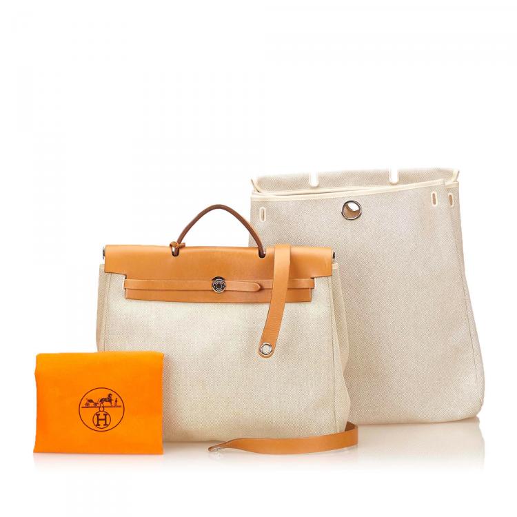 Pre Owned Hermes Tan Canvas/Leather 2-in-1 Herbag MM Bag