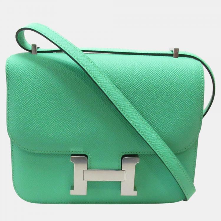 Hermes Constance Mini Comic Leather Shoulder Bag Green Leather