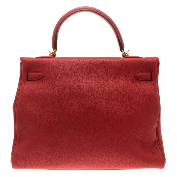 Pre Owned Hermes Geranium Togo Leather Gold Hardware Kelly Retourne 35 Bag
