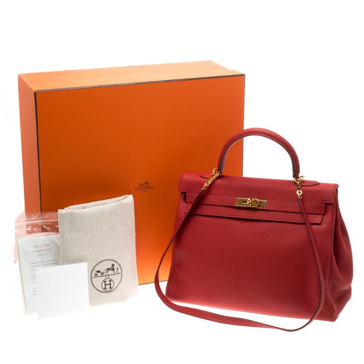 Pre Owned Hermes Geranium Togo Leather Gold Hardware Kelly Retourne 35 Bag