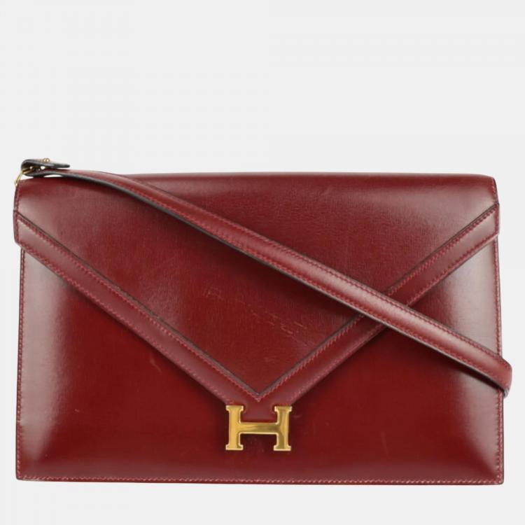 Hermes Box Calf Rouge Ash Bordeaux Liddy Clutch Vintage Shoulder Bag