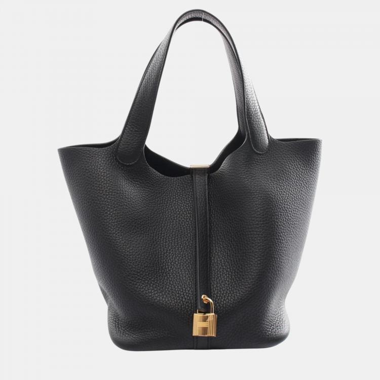 Hermes Black Taurillon Clemence Picotin Lock MM Handbag