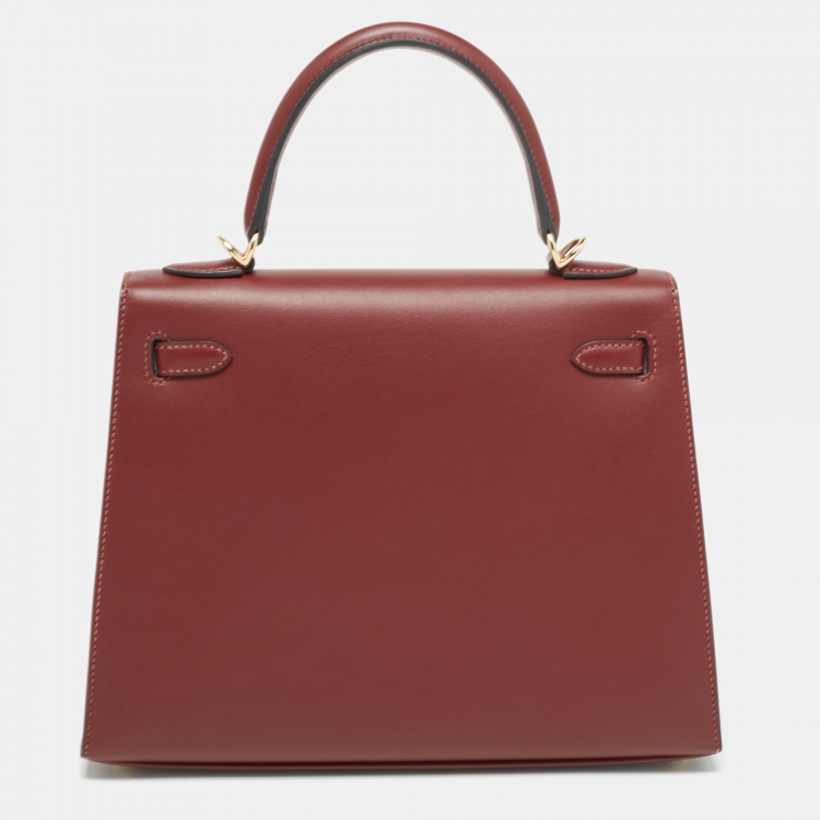 Pre Owned Hermes Rouge H Sombrero Leather Gold Finish Kelly Sellier 25 Bag