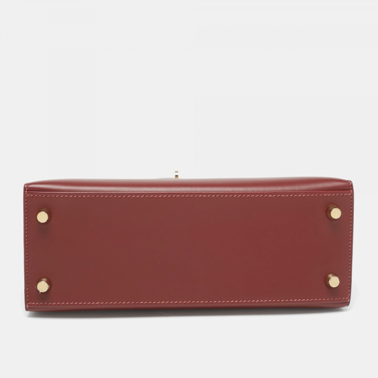 Pre Owned Hermes Rouge H Sombrero Leather Gold Finish Kelly Sellier 25 Bag