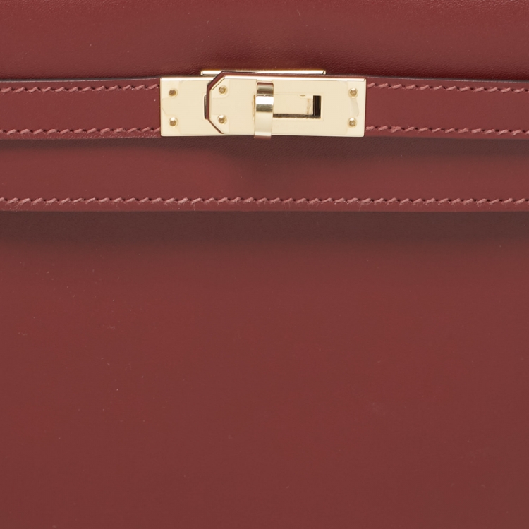 Pre Owned Hermes Rouge H Sombrero Leather Gold Finish Kelly Sellier 25 Bag