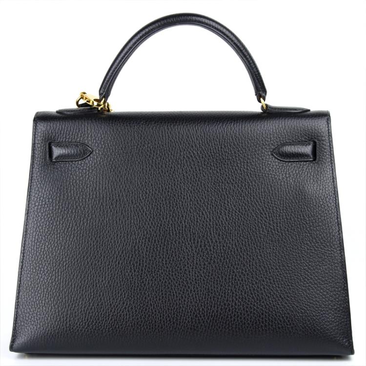 Pre Owned Hermes Noir Ardennes Leather Gold Hardware Kelly Sellier 35 Bag