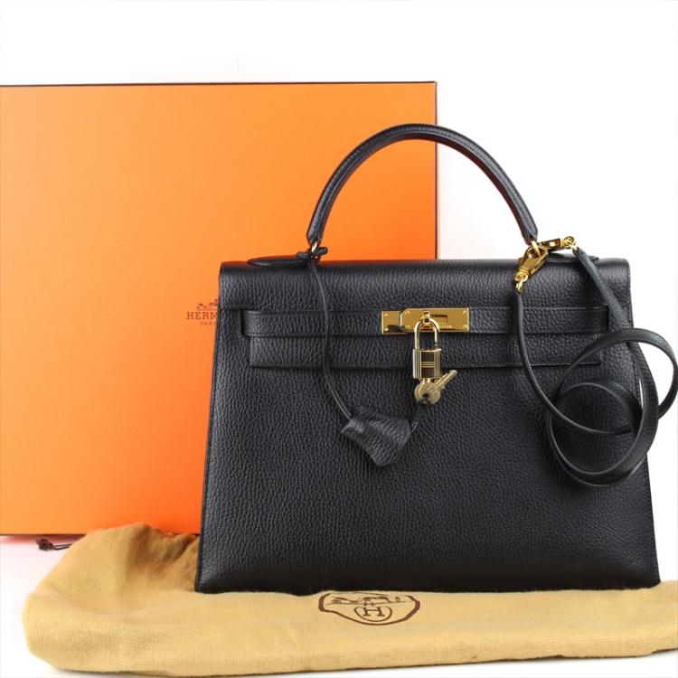 Pre Owned Hermes Noir Ardennes Leather Gold Hardware Kelly Sellier 35 Bag