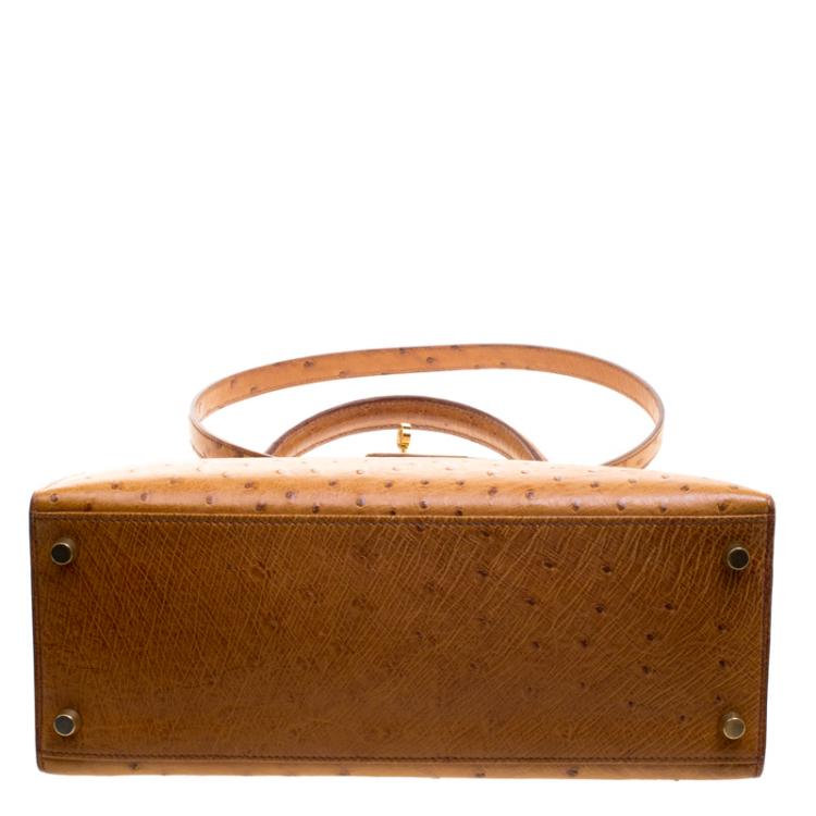 Pre Owned Hermes Cognac Ostrich Gold Hardware Kelly Sellier 28 Bag