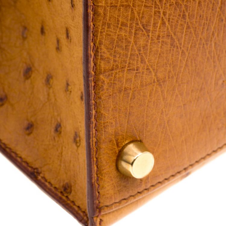 Pre Owned Hermes Cognac Ostrich Gold Hardware Kelly Sellier 28 Bag