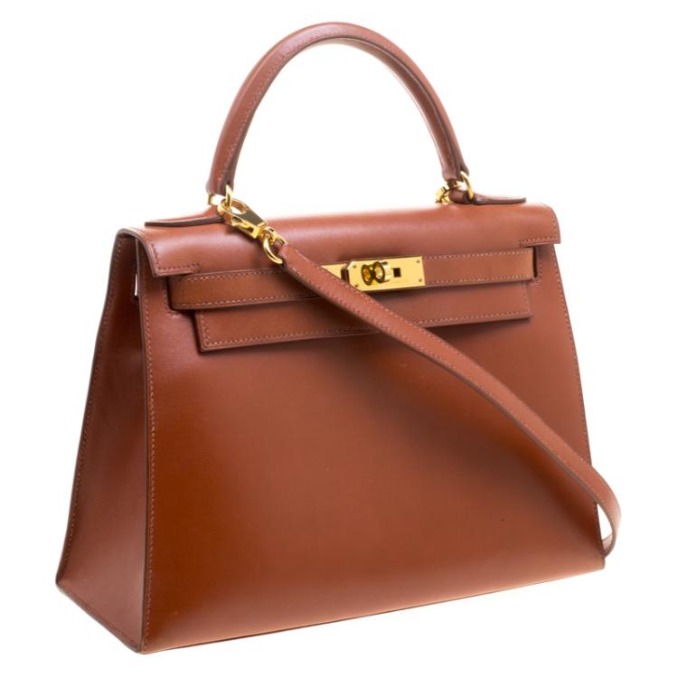 Pre Owned Hermes Brique Box Calf Leather Gold Hardware Kelly Sellier 28 Bag