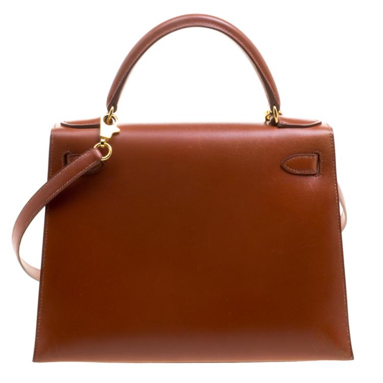 Pre Owned Hermes Brique Box Calf Leather Gold Hardware Kelly Sellier 28 Bag