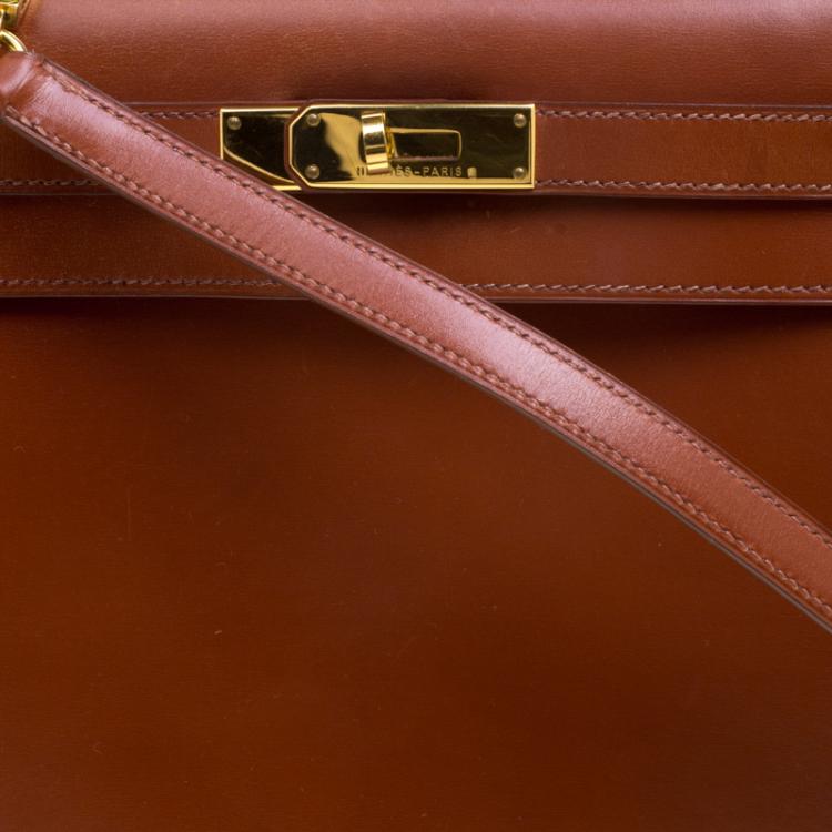 Pre Owned Hermes Brique Box Calf Leather Gold Hardware Kelly Sellier 28 Bag