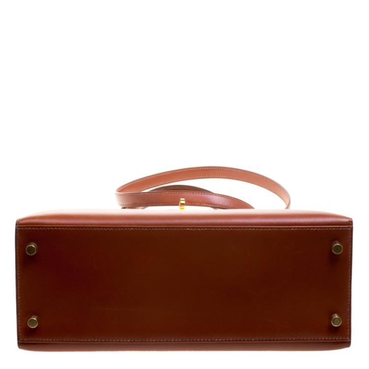 Pre Owned Hermes Brique Box Calf Leather Gold Hardware Kelly Sellier 28 Bag