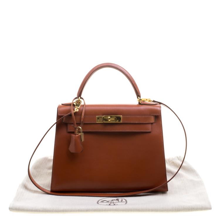 Pre Owned Hermes Brique Box Calf Leather Gold Hardware Kelly Sellier 28 Bag
