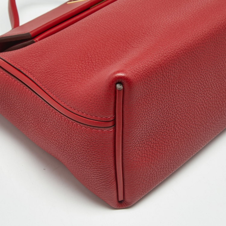 Pre Owned Hermes Rouge Piment/Rouge Vif Togo and Swift Leather Gold Finish 24/24 29 Bag