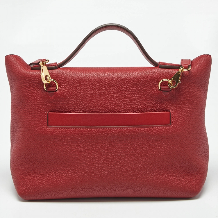 Pre Owned Hermes Rouge Piment/Rouge Vif Togo and Swift Leather Gold Finish 24/24 29 Bag