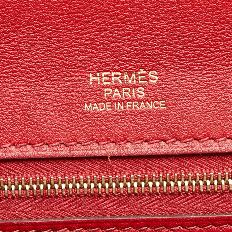 Pre Owned Hermes Rouge Piment/Rouge Vif Togo and Swift Leather Gold Finish 24/24 29 Bag