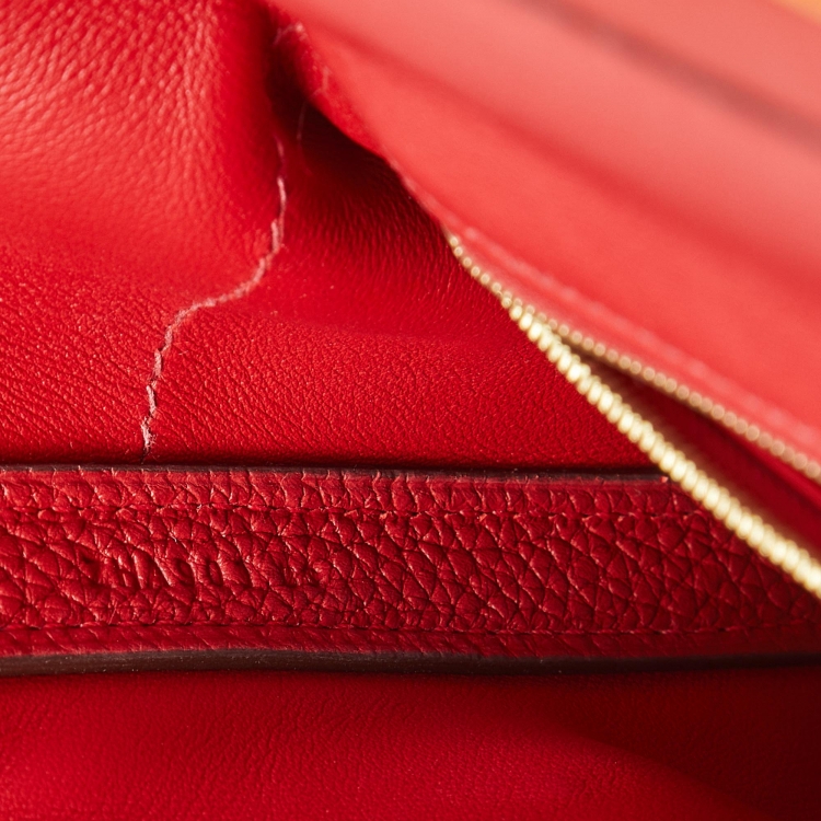 Pre Owned Hermes Rouge Piment/Rouge Vif Togo and Swift Leather Gold Finish 24/24 29 Bag