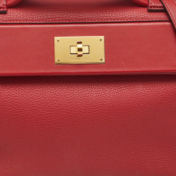 Pre Owned Hermes Rouge Piment/Rouge Vif Togo and Swift Leather Gold Finish 24/24 29 Bag