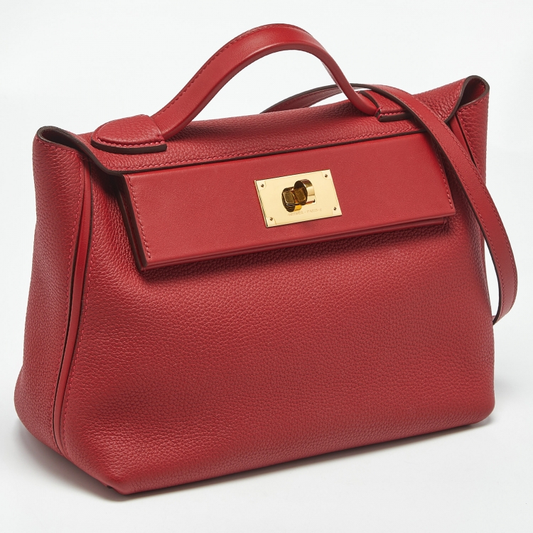 Pre Owned Hermes Rouge Piment/Rouge Vif Togo and Swift Leather Gold Finish 24/24 29 Bag