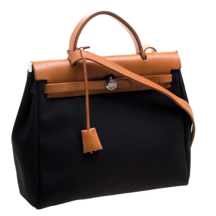 Pre Owned Hermes Tan/Beige Canvas and Leather Herbag 31 Bag