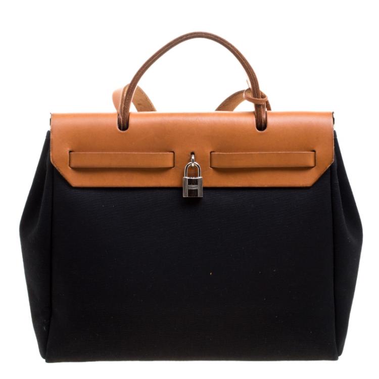 Pre Owned Hermes Tan/Beige Canvas and Leather Herbag 31 Bag