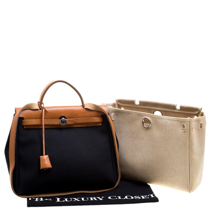 Pre Owned Hermes Tan/Beige Canvas and Leather Herbag 31 Bag