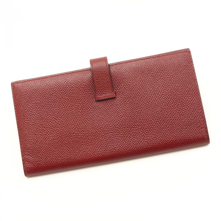 Pre Owned Hermes Bordeaux Epsom Leather Bearn Bifold Wallet