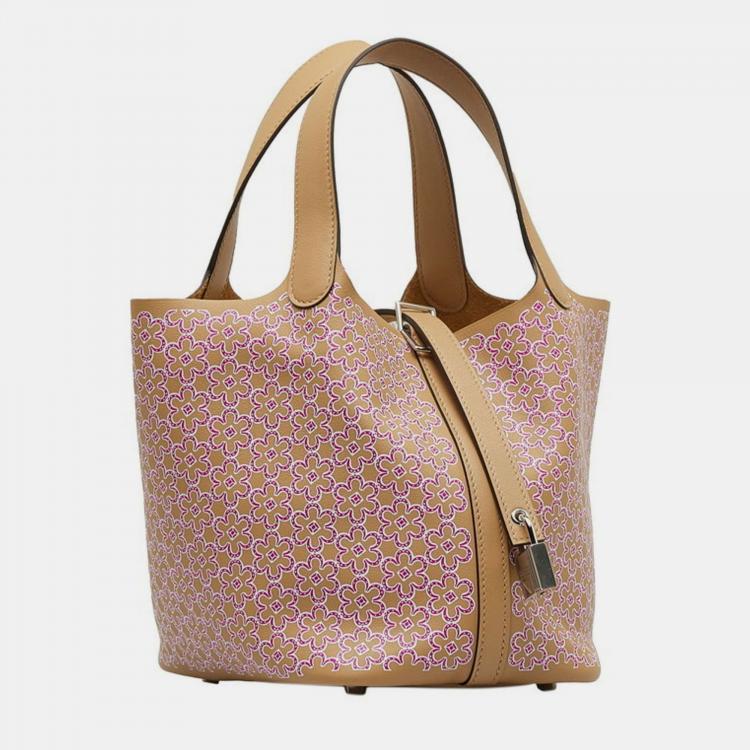 Pre Owned Hermes Picotin Lock 18 Lucky Daisy Handbag Chai Rose Swift Bag 