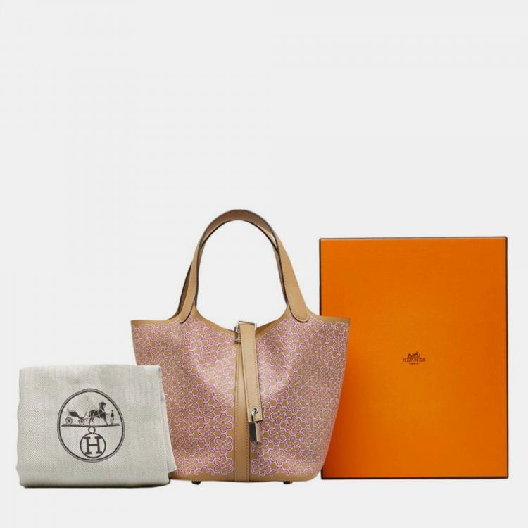 Pre Owned Hermes Picotin Lock 18 Lucky Daisy Handbag Chai Rose Swift Bag 