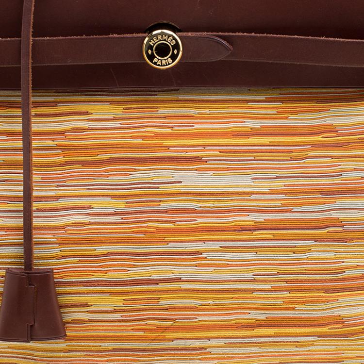 Pre Owned Hermes Brown Vibrato Leather and Canvas Herbag 2 in 1