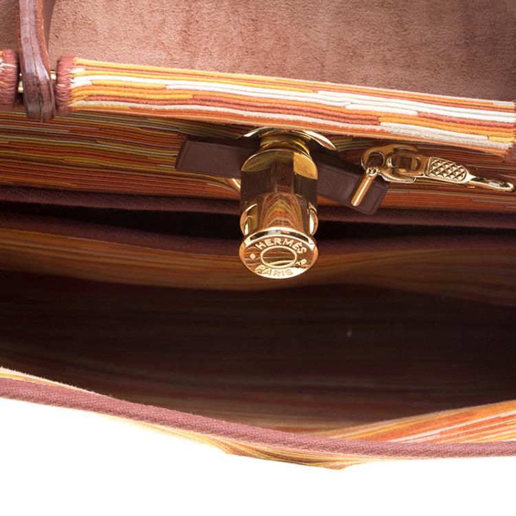 Pre Owned Hermes Brown Vibrato Leather and Canvas Herbag 2 in 1