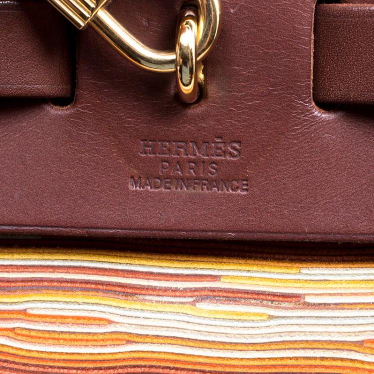 Pre Owned Hermes Brown Vibrato Leather and Canvas Herbag 2 in 1